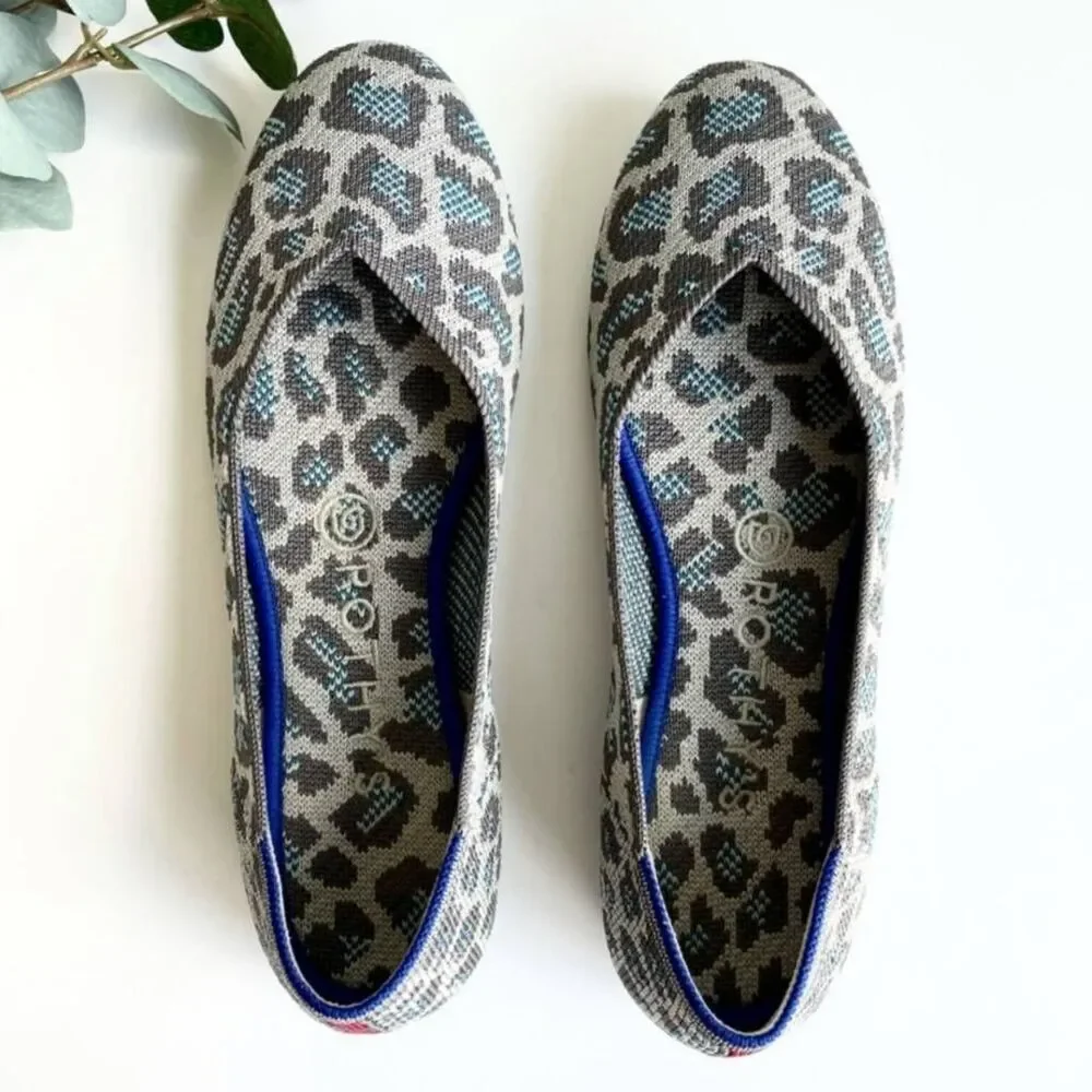 ROTHY'S Gray & Blue Leopard Print Flats | Size 7 | Retired - Picture 7 of 13